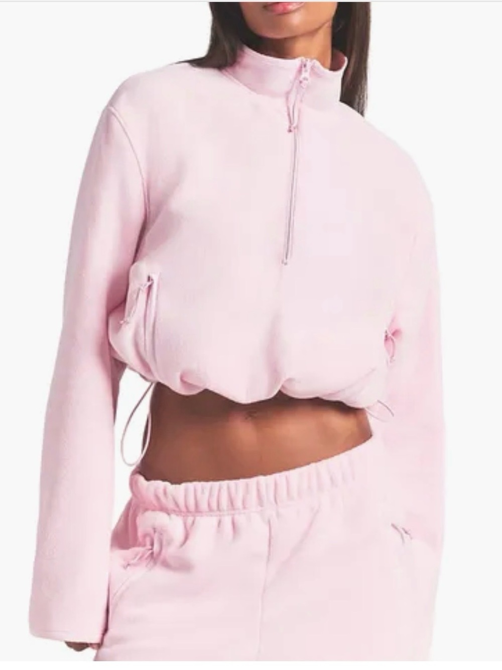SKIMS Pink Cropped Half-Zip Pullover